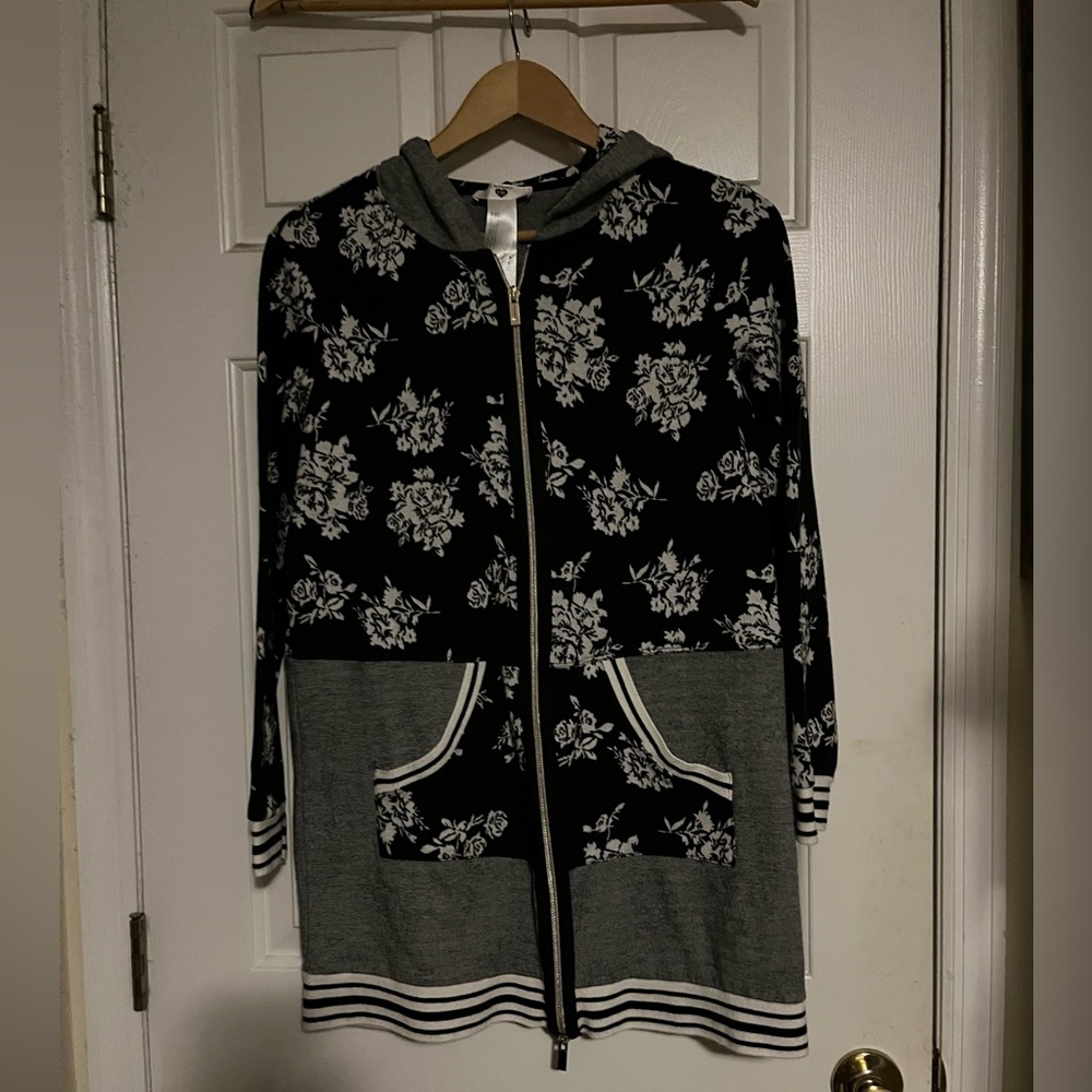 Twinset milano mixed media knit zip front hoodie